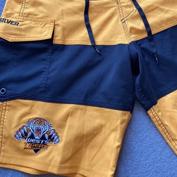 Quiksilver Mens NRL Wests Tigers Boardshorts Embroidered W30” Pre Owned EC - Picture 2 of 8